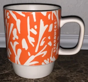 Taza de café Starbucks Spellout 2016 naranja abstracta floral cerámica 12 oz - Imagen 1 de 3