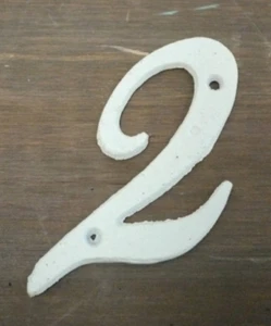 White Italic Cast Iron Metal House Number - 2 - Picture 1 of 1