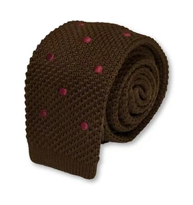 Corbata de seda tejida Frederick Thomas para hombre - Chocolate rosa brillante marrón lunares - Imagen 1 de 4
