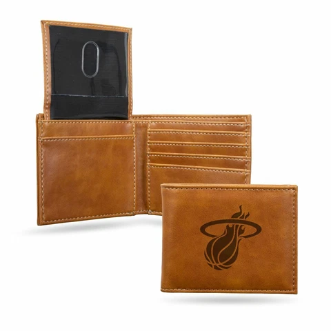 Miami Heat NBA Laser Engraved Brown Billfold Wallet Cover