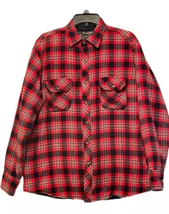 Men's Classic Rugged Wear Flannel Shirt Plaid Red Blue Size Large Shacket - Picture 1 of 10