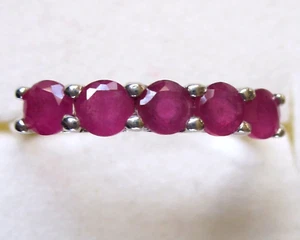 Anillo de cinco piedras rubí Niassa / talla 6 / plata esterlina 925 / 1,25 quilates - Imagen 1 de 6