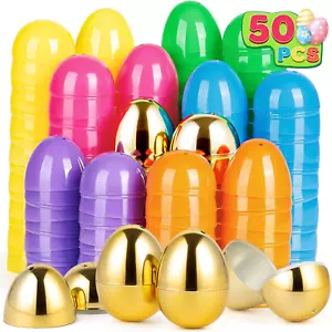 50 Count 2.4" Plastic Easter Eggs, 42 Pcs Empty Suprise Eggs 8 Pcs Golden Eggs B - Picture 1 of 12