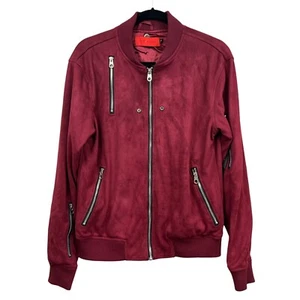 VIE+RICHE Mens Vegan Suede Jacket Ribbed Collar Zipper Lined Pockets Red Sz S - Picture 1 of 6