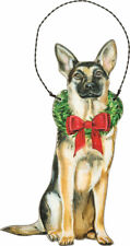 German Shepherd Wooden Holiday Bow Ornament