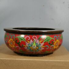 15.5 cm China Copper Cloisonne treasure bowl flower Old Brass basin