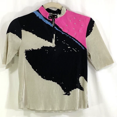 JAMIE SADOCK Топ женщин размер M черный синий розовый серо-коричневый 1/4 молнии короткий рукав - Изображение 1 из 4