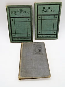 Lot 3 Antique Books 1904 Treasure Island '23 Merchant of Venice 27 Julius Caesar - Imagen 1 de 14