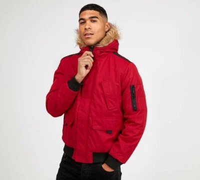 Brave Soul Men’s Richards Parka Fur Hooded Bomber Jacket - Image 1 of 3