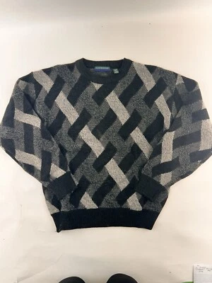 Suéter Vintage Claybrooke Para Hombres L Cuello Redondo Pullover Negro y Gris Foto 1 de 4