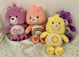 4 Care Bears Plush Loveys Rattle Bean Bag Stuffed Animal Vintage Lot - Picture 1 of 16