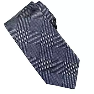 Corbata a cuadros David Donahue gris seda plateada 3"x58" para hombre - Imagen 1 de 4