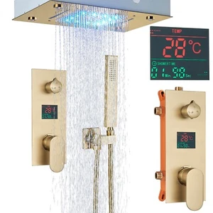 Unterputz Duscharmatur Set Gold 36x50cm LED Regendusche Kopfbrause System iBox - Bild 1 von 18