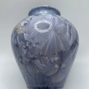 Vtg Pewter Blue Crystalline Vase Signed Narkin***Repair**on Neck Stunning Vase - Picture 1 of 17