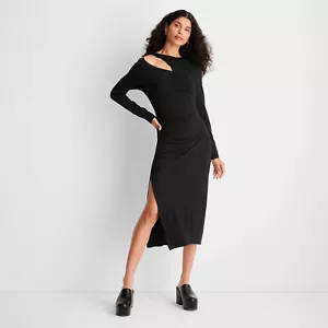 Small - Womens Long Sleeve Cut-Out Draped Midi Dress - Future Collective - Black - Picture 1 of 5