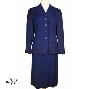 Traje vintage de los años 40 para mujer 2 piezas azul lana solapa ancha metal cremallera B36 W28 - Hey Viv - Imagen 1 de 10