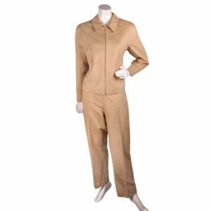 Vintage CLEO Petites Faux Suede Suit Microsuede Pant Blazer Tan Size 10/12 - Picture 1 of 7
