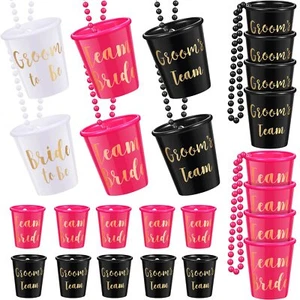24 Pack Team Bride and Groom Plastic Shot Glasses Necklace for Bachelorette - Picture 1 of 7