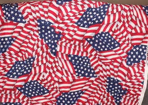 68"L x 44"W VIP Cranston Fabric Patriotic Waving Flags All Over Red White Blue - Picture 1 of 8