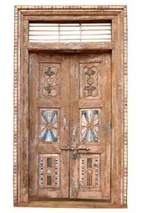 Antique Huge Door Rustic Carved Teak Indian Haveli Architecture Floor Doors