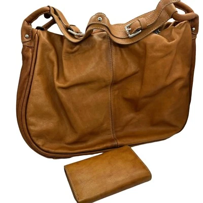 Italian Leather Slouchy Bag W/ Billfold Set Vintage Borse in Pelle Womens Cognac - Image 1 of 4