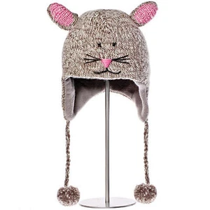 Delux Mimi Mouse Gris Rosa Invierno Lana Cálida Adulto Animal Piloto Sombrero Tejido Nuevo con etiquetas - Imagen 1 de 2