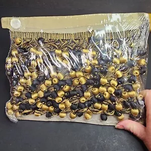 20 Feet Black Gold Garland Trim Ball Tassels 6 2/3 Yards New Crafts Sewing - Picture 1 of 4