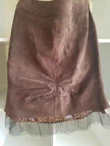 Spiegel chocolate brown suede skirt with leopard and tulle trim - 14 - Picture 1 of 3