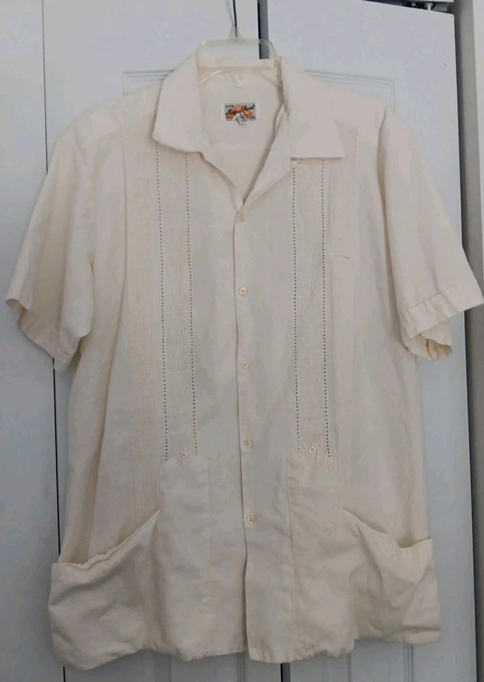 Vintage Maya Real Embroidered Cotton Button Front Shirt Size 42, Ivory/Natural - Image 1 of 4