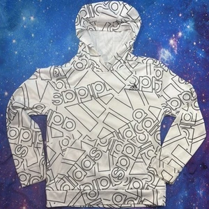 Adidas Hoodie Youth L 14/16 White & Black Long Sleeve Gym Casual Unisex - Picture 1 of 7