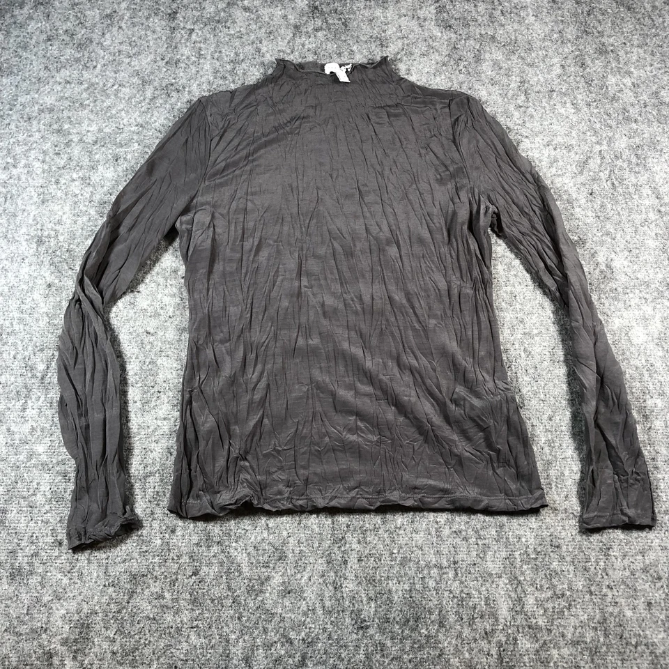 Topshop 衬衫女式小号灰色长袖透明纹理模拟领分层 — 第 1/4 张图片