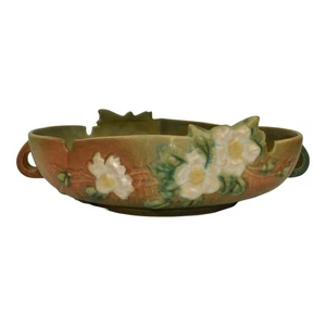 Roseville White Rose Brown 1940 Mid Century Modern Pottery Ceramic Bowl 391-10 - Picture 1 of 6