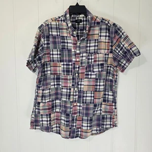 J Crew Men's Patchwork Madras Short Sleeve Button Down Shirt Size XL - Picture 1 of 9