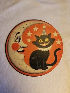 Vintage style MCM cat and moon celestial metal tin plaque Halloween wall decor - Picture 1 of 5