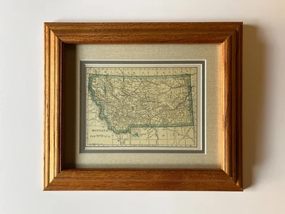 Montana State Map, Frame/Double Mat from the 1927 World Atlas SEE DESCRIPTION - Image 1 of 3