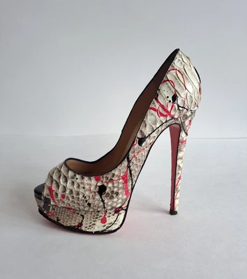 Christian Louboutin Lady Peep Heels Multicolor Python Snakeskin Shoes Size 36.5 - Image 1 of 4