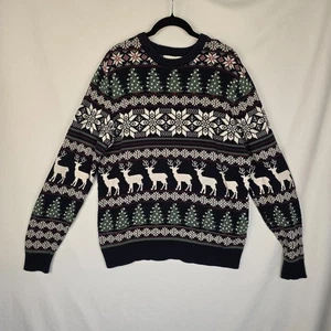 Aspen Damen Pullover Large blau Fair Isle Nordic Crew Urlaub Rentier Baumwolle - Bild 1 von 9