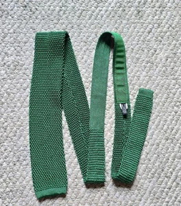 Corbata vintage Lands End tejida 100 % seda crujiente verde cuadrada Italia 2,75" - Imagen 1 de 5