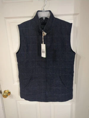 NWT Emerald Isle Weaving Wool Blend Blu Overcheck James Vest Size 38 - Изображение 1 из 4