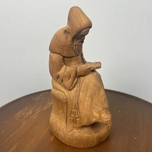 Vintage Hand Carved Wooden Seated Religious Figure Christian Cross  - Picture 1 of 8