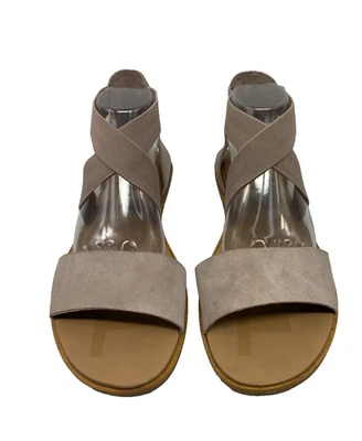 Sandalias Sorel Ella II Talla 11 Beige Puntera Abierta Cuero Cruz Correa Elástica Tobillo Foto 1 de 4