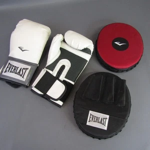 Everlast Set Guantoni da Boxe e Punching Pads 12oz Bianco Nero Rosso Allenamento - Foto 1 di 9
