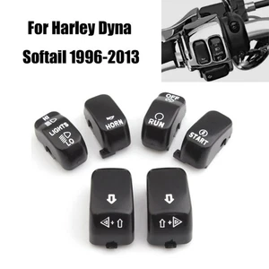 6x Black Hand Control Switch Button Cover Cap Kit Fit For Harley Softail 98-01 - Picture 1 of 11
