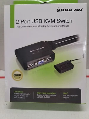 IOGEAR 2-Port USB KVM Switch – NEW – Easily Control 2 Computers with One Setup - Image 1 of 2