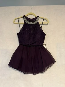 NWT Speechless Jr's Girls Deep Purple 2 Pc Mesh Fit Flare Dress-Prom, Formal - Picture 1 of 6