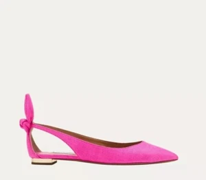 Aquazzura Ultra Pink Bow Tie Cut-Out Woven Raffia Fabric Ballet Flats 10.5 /40.5 - Picture 1 of 11