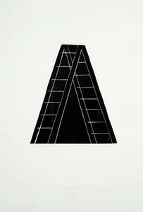H. KIECOL (*1950), Leiter, 1984, Holzschnitt Contemporary Abstrakt 1970-1989 Dr - Picture 1 of 4