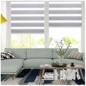 Horizontal Window Shade Blind Zebra Dual Roller Blinds Curtains,Easy to Install - Picture 1 of 24
