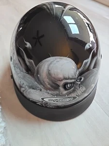 CYBER U-72 HALF HELMET SMOKING SKULLS -MEDIUM- FMVss No. 218 Certified, DOT, A2 - Picture 1 of 5