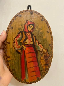 Painting Art Olive Hand Carved Decoration Wooden Round DIY 8"x 5.5" Wall Hanging - Picture 1 of 5